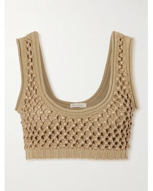 DIOTIMA Lady Embellished Cropped Crocheted Cotton-Blend Top - Natural