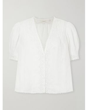 Doen Brigitta Lace-Trimmed Pintucked Ramie Woven Blouse - White