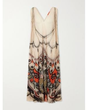 La DoubleJ Twirling Pleated Printed Tulle Midi Dress - White