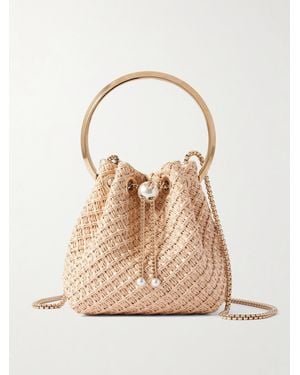 Jimmy Choo Bon Bon Embellished Raffia Bucket Bag - Natural