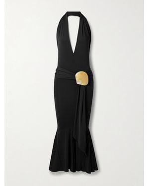 Conner Ives Asymmetrisches Neckholder-Midikleid Aus Recyceltem Jersey Mit Stretch-Anteil Und Verzierung - Schwarz