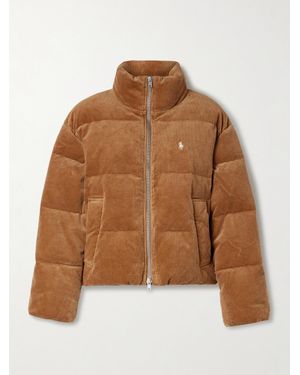 Polo Ralph Lauren Embroidered Quilted Cotton-Blend Corduroy Down Jacket - Brown