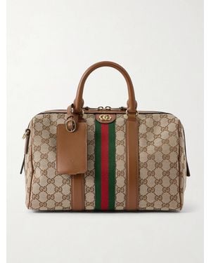 Gucci Ophidia Webbing And Leather-Trimmed Canvas-Jacquard Shoulder Bag - Braun