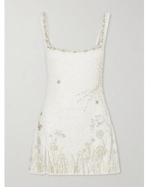 Clio Peppiatt Wildflower Crystal-Embellished Satin Mini Dress - White