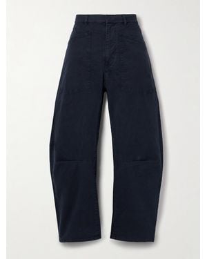 Nili Lotan Shon Cotton-Blend Twill Tapered Trousers - Blue