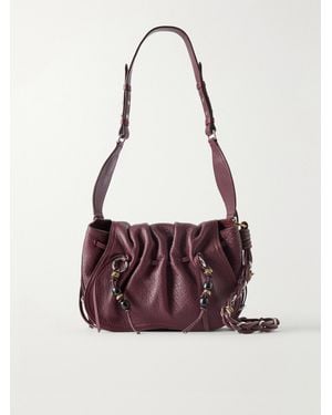 Isabel Marant Bolton Embellished Tasselled Textured-Leather Shoulder Bag - Purple