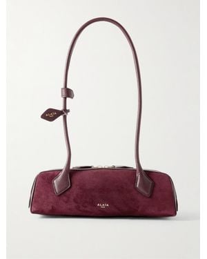 Alaïa Le Teckel Small Leather-Trimmed Suede Shoulder Bag - Red