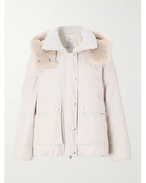 Brunello Cucinelli Hooded Ribbed-Knit And Shearling-Trimmed Bead-Embellished Padded Shell Down Jacket - Natural