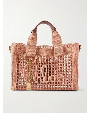 Chloé Summer Banana Leather-Trimmed Raffia Tote Bag - Pink
