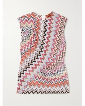 Missoni Gathered Striped Metallic Crochet-Knit Top