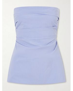St. Agni Strapless Cotton-Blend Poplin Top - Blue