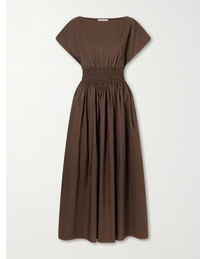 Matteau Shirred Organic Cotton-Poplin Maxi Dress - Brown