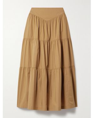 Doen Net Sustain Sanremo Tiered Organic Cotton-Poplin Midi Skirt - Natural