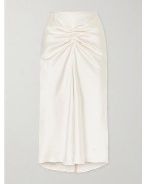 Victoria Beckham Bela Ruched Satin Midi Skirt - White