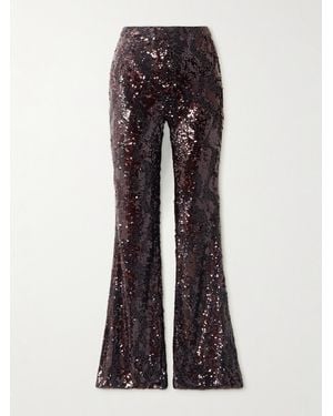 Veronica Beard Collier Sequined Satin Flared Trousers - Brown