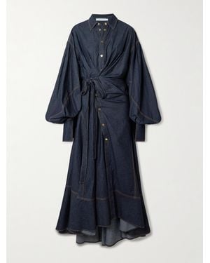 Zimmermann Rebellion Gathered Denim Midi Wrap Dress - Blue