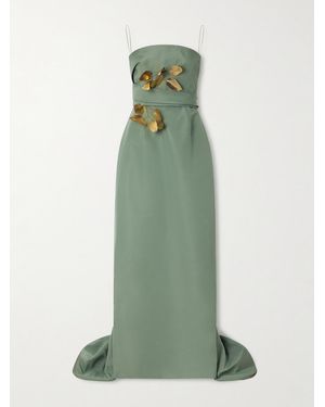 Oscar de la Renta Strapless Draped Embellished Silk-Faille Gown - Green