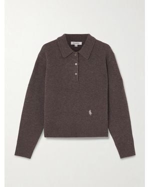 Sporty & Rich Src Embroidered Cashmere And Wool-Blend Polo Jumper - Brown