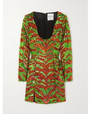 Halpern Sequined Zebra-Print Tulle Mini Dress - Green