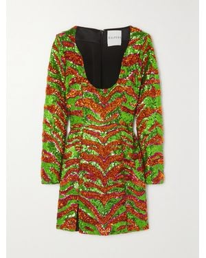 Halpern Minikleid Aus Tüll Mit Pailletten Und Zebraprint - Grün