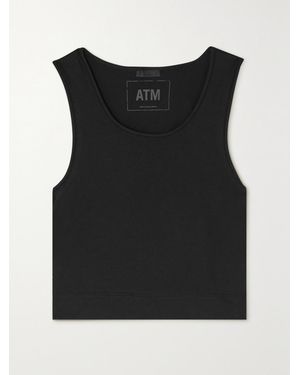 ATM Ruched Stretch-Pima Cotton-Jersey Tank - Schwarz
