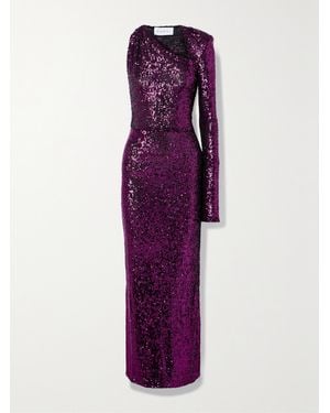 Nervi Susi One-Sleeve Cutout Sequined Tulle Gown - Purple