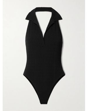 Lisa Marie Fernandez Net Sustain Polo Seersucker Halterneck Swimsuit - Black
