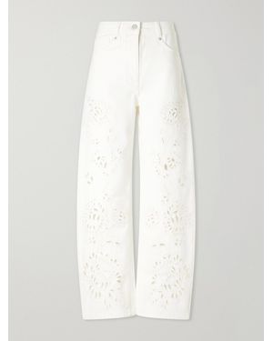 FARM Rio Richelieu Broderie Anglaise-Trimmed Mid-Rise Straight-Leg Jeans - White