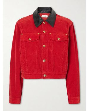 Versace Cotton-Velvet Leather-Trimmed Jacket - Red