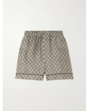 Gucci Gg Supreme Printed Silk-Twill Shorts - Gray