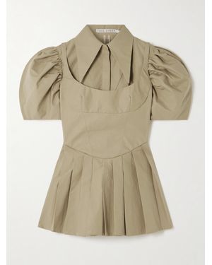 Tolu Coker Layered Pleated Cotton-Poplin Mini Shirt Dress - Green