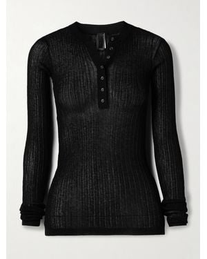 Skims Sheer Knit Long Sleeve Henley - Black