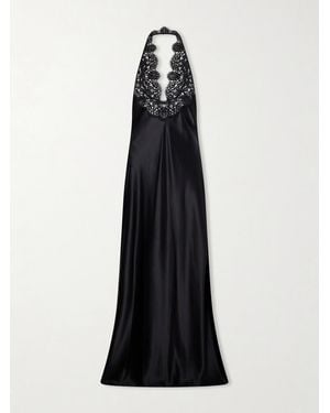Nili Lotan Noemie Lace-Trimmed Silk-Satin Halterneck Midi Dress - Black
