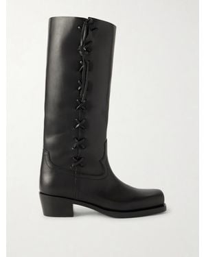 Paris Texas Roxanne Lace-Up Leather Knee Boots - Black