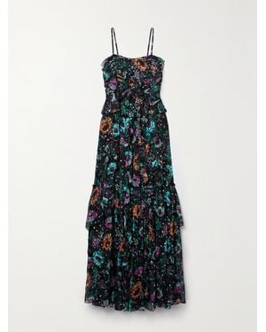 Ulla Johnson Colette Ruffled Floral-Print Fil Coupé Silk-Chiffon Gown - Blue