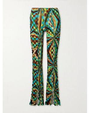 Siedres Mult Printed Stretch-Jersey Flared Trousers - Green