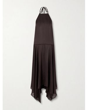 St. Agni Asymmetric Silk-Satin Halterneck Maxi Dress - Marron