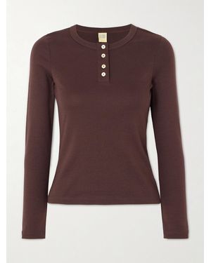 Flore Flore Jess Ribbed Organic Cotton-Jersey Henley Top - Purple