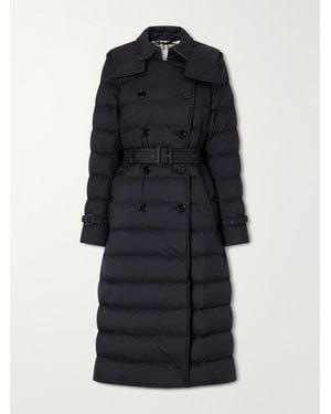 Burberry Belted Double-Breasted Quilted Padded Shell Coat - Blue
