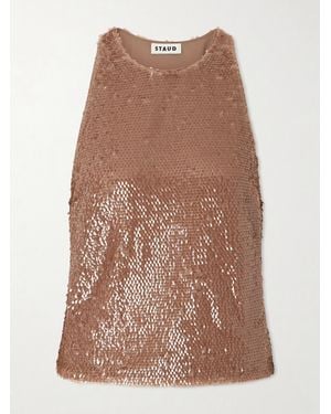 STAUD Bree Sequined Tulle Top - Brown