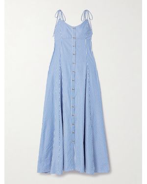 Rosie Assoulin High Garden Pleated Striped Poplin Maxi Dress - Blue