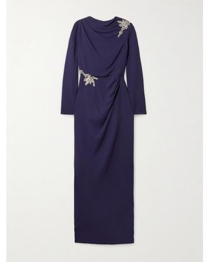 Erdem Draped Embellished Appliquéd Crepe Gown - Blue