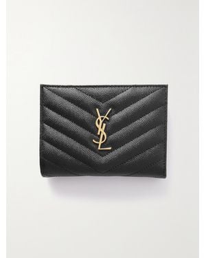 Saint Laurent Cassandre Quilted Textured-Leather Wallet - Black