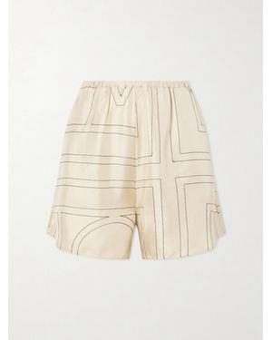 TOTEME Embroidered Silk-Twill Shorts - Natural