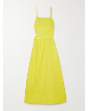 Tibi Belted Asymmetric Cutout Taffeta Midi Dress - Yellow