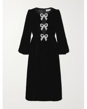 Saloni Camille Bow-Embellished Velvet Midi Dress - Black