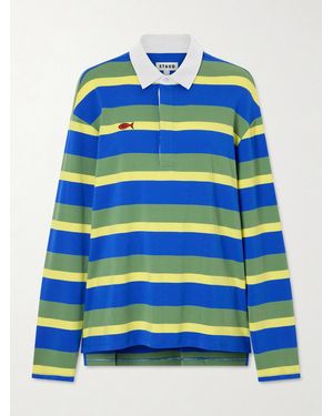 STAUD Da Adolfo Gavin Striped Logo-Embroidered Cotton-Blend Shirt - Blue