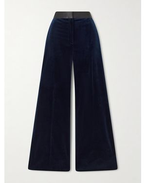 Victoria Beckham Alina Satin-Trimmed Cotton-Blend Velvet Wide-Leg Trousers - Blue