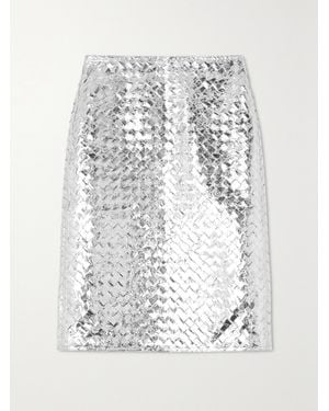 Bottega Veneta Intrecciato Metallic Crinkled-Leather Skirt - White