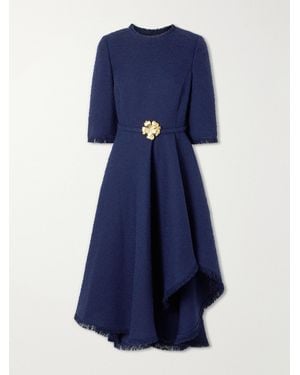 Oscar de la Renta Embellished Tweed Midi Dress - Blue